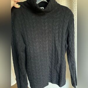 Garnet Hill Black Turtleneck Cable Knit Sweater